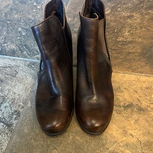 Born Dark Brown Leather Women's Ankle Booties with Side Zip